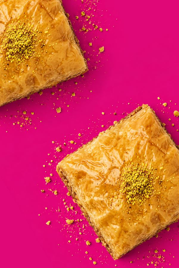 Baklava on pink background